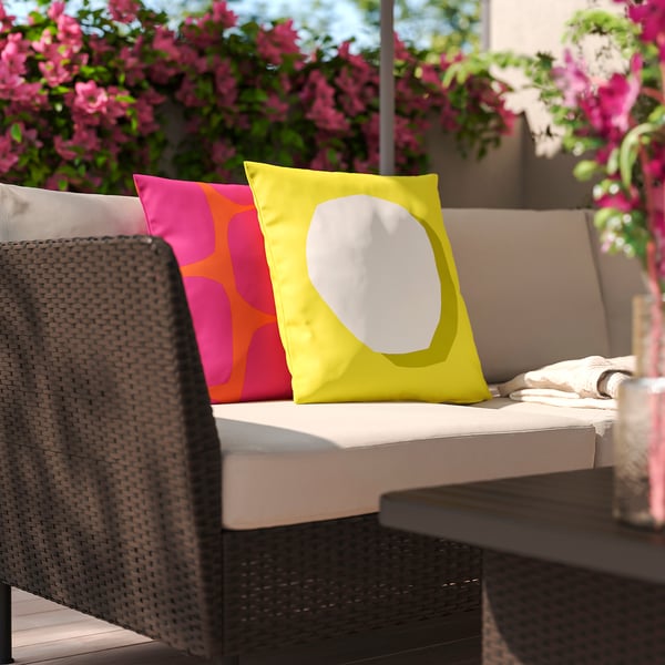 GULLBERGSÖ Cojín, juego de 2, amarillo vivo/blanco rosa vivo/naranja vivo/exterior/interior, 19 5/8x19 5/8 "