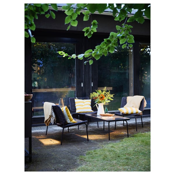 GULLBERGSÖ Funda para cojín, amarillo/blanco a rayas/exterior interior, 20x20 "