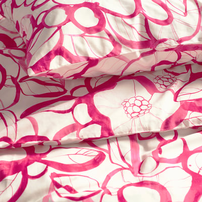 HÄRLIR Funda nórdica+funda(s) de almohada, blanco rosado vivo/motivo floral, Tamaño Full/Queen (Doble/Queen)
