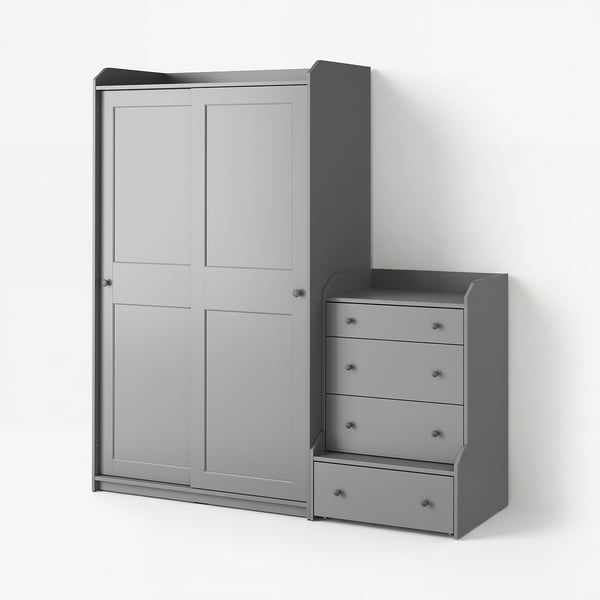 HAUGA Combinación almacenamiento+cajones, gris, 74x21 5/8x78 3/8 "