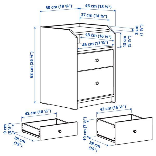 HAUGA Gavetero de 2 cajones, blanco, 19 5/8x18 1/8x26 3/4 "