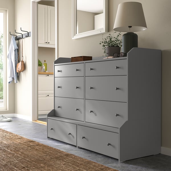HAUGA Gavetero de 8 cajones, gris, 54 3/8x41 "