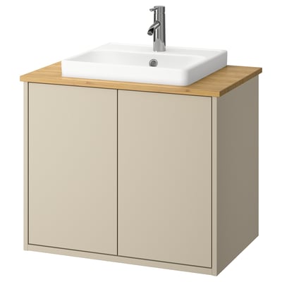 HAVBÄCK / ORRSJÖN Tocador baño+puerta/lavamanos/grifo, beige/bambú, 31x21 1/2x28 3/8 "