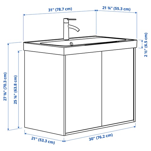 HAVBÄCK / ORRSJÖN Tocador baño+puerta/lavamanos/grifo, beige, 31x21 3/4x27 5/8 "