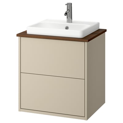 HAVBÄCK / ORRSJÖN Tocador de baño+lavamanos+grifo, beige/marrón efecto de nogal, 25x21 1/2x28 3/8 "