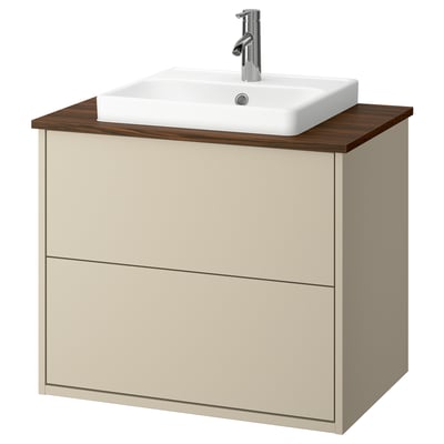 HAVBÄCK / ORRSJÖN Tocador de baño+lavamanos+grifo, beige/marrón efecto de nogal, 31x21 1/2x28 3/8 "