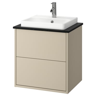HAVBÄCK / ORRSJÖN Tocador de baño+lavamanos+grifo, beige/negro efecto de mármol, 25x21 1/2x28 3/8 "