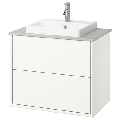 HAVBÄCK / ORRSJÖN Tocador de baño+lavamanos+grifo, blanco/gris efecto de piedra, 31x21 1/2x28 3/8 "