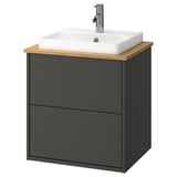 HAVBÄCK / ORRSJÖN Tocador de baño+lavamanos+grifo, gris oscuro/bambú, 25x21 1/2x28 3/8 "