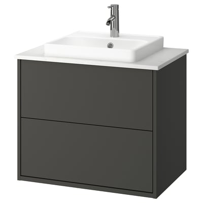 HAVBÄCK / ORRSJÖN Tocador de baño+lavamanos+grifo, gris oscuro/blanco efecto de mármol, 31x21 1/2x28 3/8 "