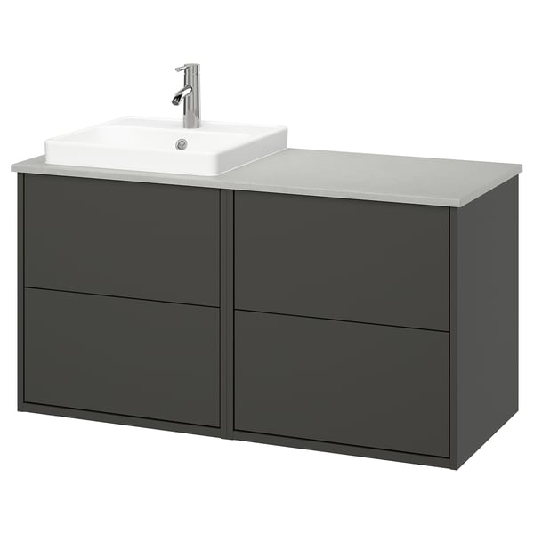 HAVBÄCK / ORRSJÖN Tocador de baño/lavamanos/grifo, gris oscuro/gris efecto de piedra, 49x21 1/2x28 3/8 "