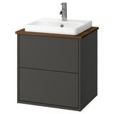 HAVBÄCK / ORRSJÖN Tocador de baño+lavamanos+grifo, gris oscuro/marrón efecto de nogal, 25x21 1/2x28 3/8 "
