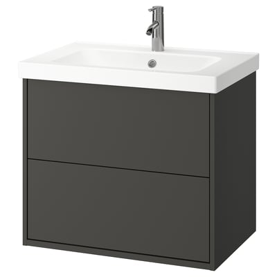 HAVBÄCK / ORRSJÖN Tocador de baño+lavamanos+grifo, gris oscuro, 31x21 3/4x27 5/8 "