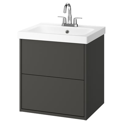 HAVBÄCK / ORRSJÖN Tocador de baño+lavamanos+grifo, gris oscuro, 25x21 3/4x27 5/8 "