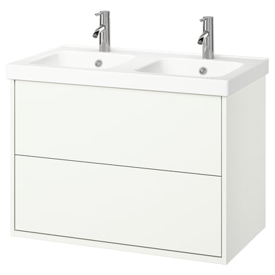 HAVBÄCK / ORRSJÖN Tocador de baño+lavamanos+grifos, blanco, 37x21 3/4x27 5/8 "