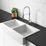 HAVSEN Fregadero doble+frente visible, blanco, 37x19 "