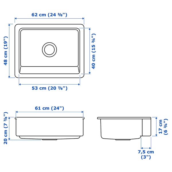 HAVSEN Fregadero+frente visible, blanco, 25x19 "