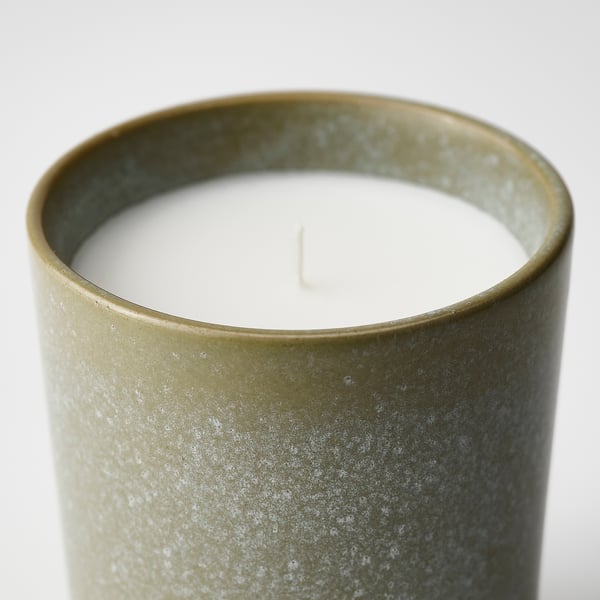 HEDERSAM Vela perfumada recipiente cerámica, Hierba fresca/verde claro, 50 hr