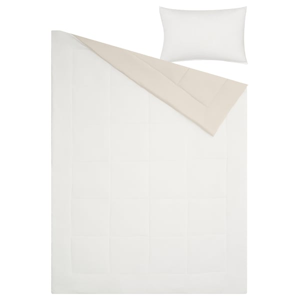 HEDFRYLE Juego de edredón, blanco/beige, Twin/Twin extra largo