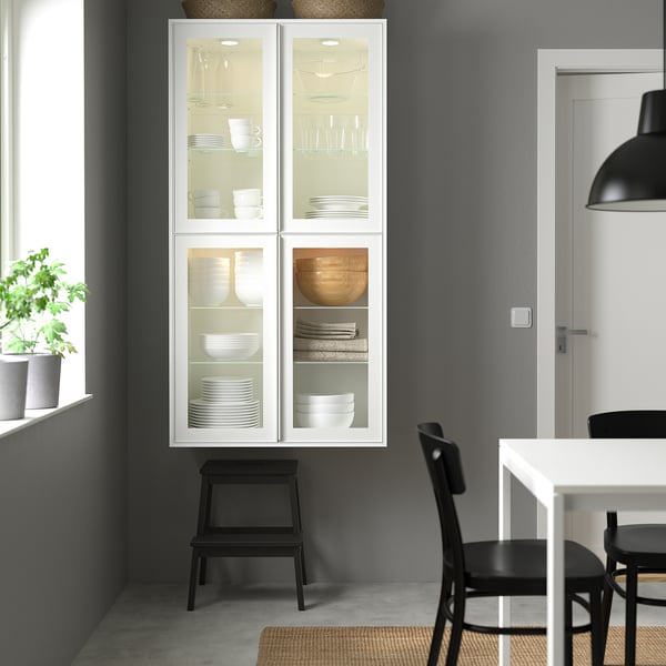 HEJSTA Puerta de vidrio, blanco/vidrio transparente, 15x30 "