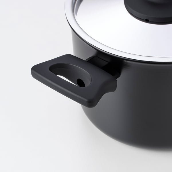 HEMLAGAD Olla con tapa, negro, 3.2 qt
