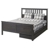 HEMNES Armazón cama+2 cajas almacenaje, gris oscuro teñido/Lönset, Tamaño queen