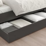 HEMNES Armazón cama+4 cajas almacenaje, gris oscuro teñido/Lyngör blanco, Tamaño King