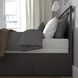 HEMNES Armazón cama+4 cajas almacenaje, gris oscuro teñido/Lyngör blanco, Tamaño King