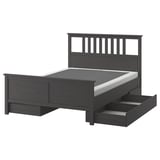 HEMNES Armazón cama+4 cajas almacenaje, gris oscuro teñido/Lyngör blanco, Tamaño King