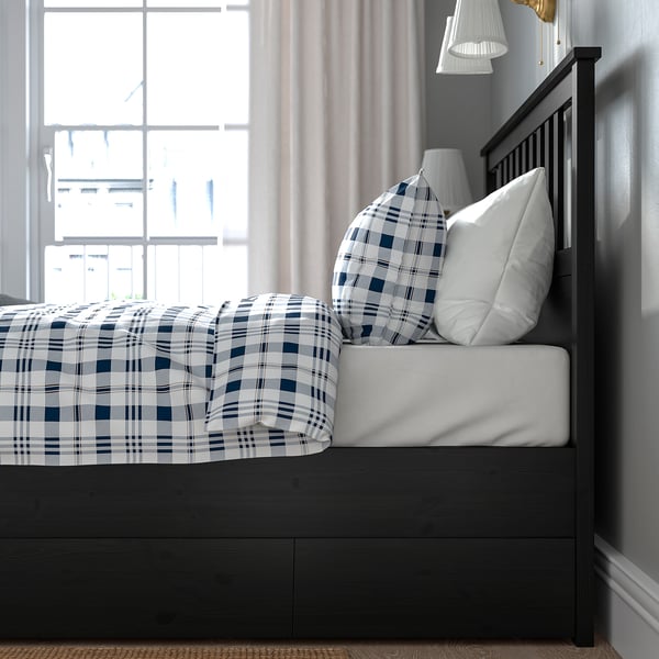 HEMNES Armazón cama+4 cajas almacenaje, negro-marrón/Lönset, Tamaño full