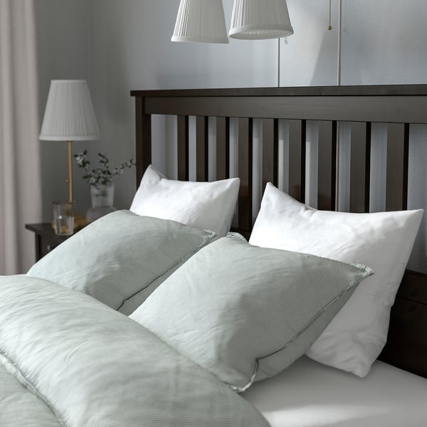 HEMNES Armazón cama+4 cajas almacenaje, negro-marrón/Lyngör blanco, Tamaño full