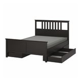 HEMNES Armazón cama+4 cajas almacenaje, negro-marrón/Lyngör gris oscuro, Tamaño queen