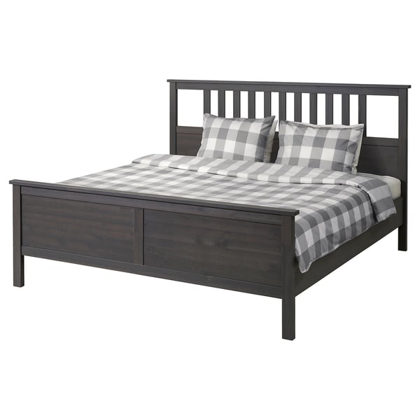 HEMNES Armazón de cama, gris oscuro teñido/Lönset, Tamaño King