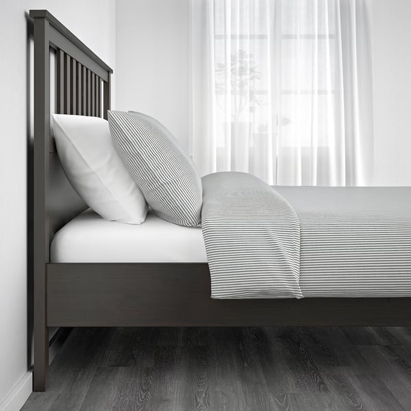 HEMNES Armazón de cama, gris oscuro teñido/Lönset, Tamaño full