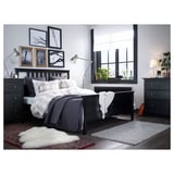HEMNES Armazón de cama, negro-marrón/Lönset, Tamaño queen