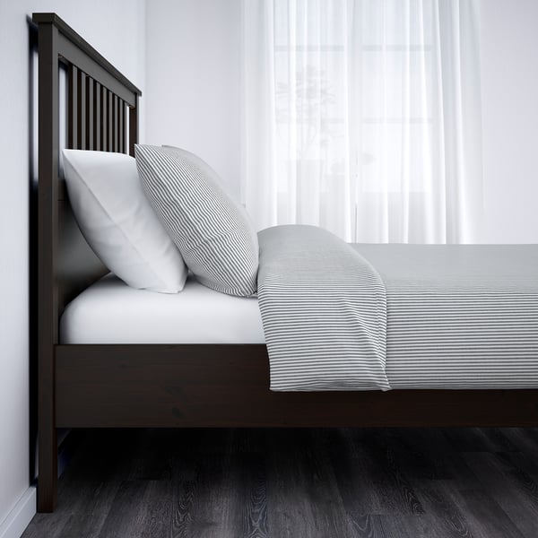 HEMNES Armazón de cama, negro-marrón/Lönset, Tamaño full