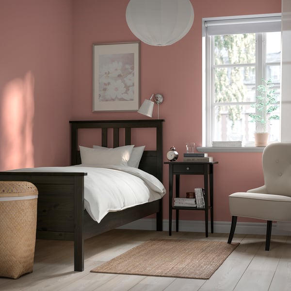 HEMNES Armazón de cama, negro-marrón/Lönset, Tamaño twin