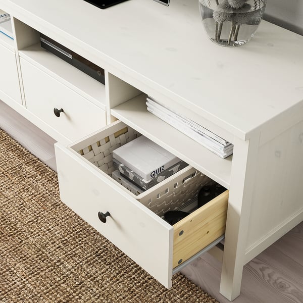 HEMNES Banco para TV, teñido en blanco, 58 1/4x18 1/2x22 1/2 "