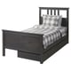 HEMNES Base de cama+2 cajas almacenamiento, gris oscuro teñido/Lönset, Tamaño twin