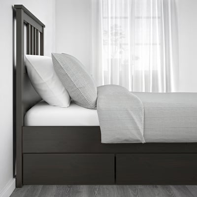 HEMNES Base de cama+2 cajas almacenamiento, gris oscuro teñido/Lönset, Tamaño twin