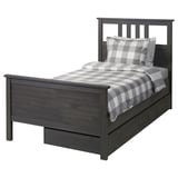 HEMNES Base de cama+2 cajas almacenamiento, gris oscuro teñido/Luröy, Tamaño twin