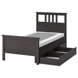 HEMNES Base de cama+2 cajas almacenamiento, gris oscuro teñido/Lyngör blanco, Tamaño twin