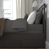HEMNES Base de cama+2 cajas almacenamiento, gris oscuro teñido/Lyngör gris oscuro, Tamaño queen