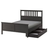 HEMNES Base de cama+2 cajas almacenamiento, gris oscuro teñido/Lyngör gris oscuro, Tamaño queen