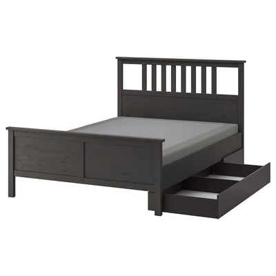 HEMNES Base de cama+2 cajas almacenamiento, gris oscuro teñido/Lyngör gris oscuro, Tamaño full