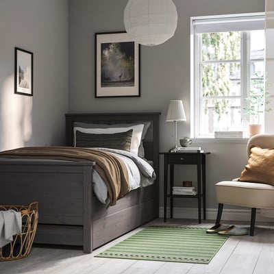 HEMNES Base de cama+2 cajas almacenamiento, gris oscuro teñido/Lyngör gris oscuro, Tamaño twin