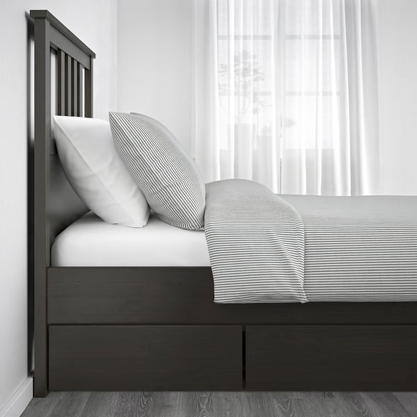 HEMNES Base de cama+2 cajas almacenamiento, gris oscuro teñido, Tamaño twin