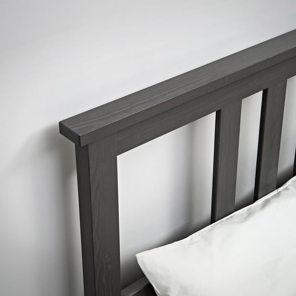 HEMNES Base de cama+2 cajas almacenamiento, gris oscuro teñido, Tamaño King