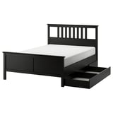 HEMNES Base de cama+2 cajas almacenamiento, negro-marrón/Lönset, Tamaño full