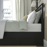 HEMNES Base de cama+2 cajas almacenamiento, negro-marrón/Lyngör blanco, Tamaño full